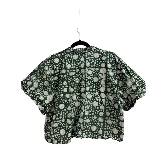 HicKey Lagos Green Batik Bubble Print Cropped Button Up Shirt Purple Pockets XL - Picture 2 of 5